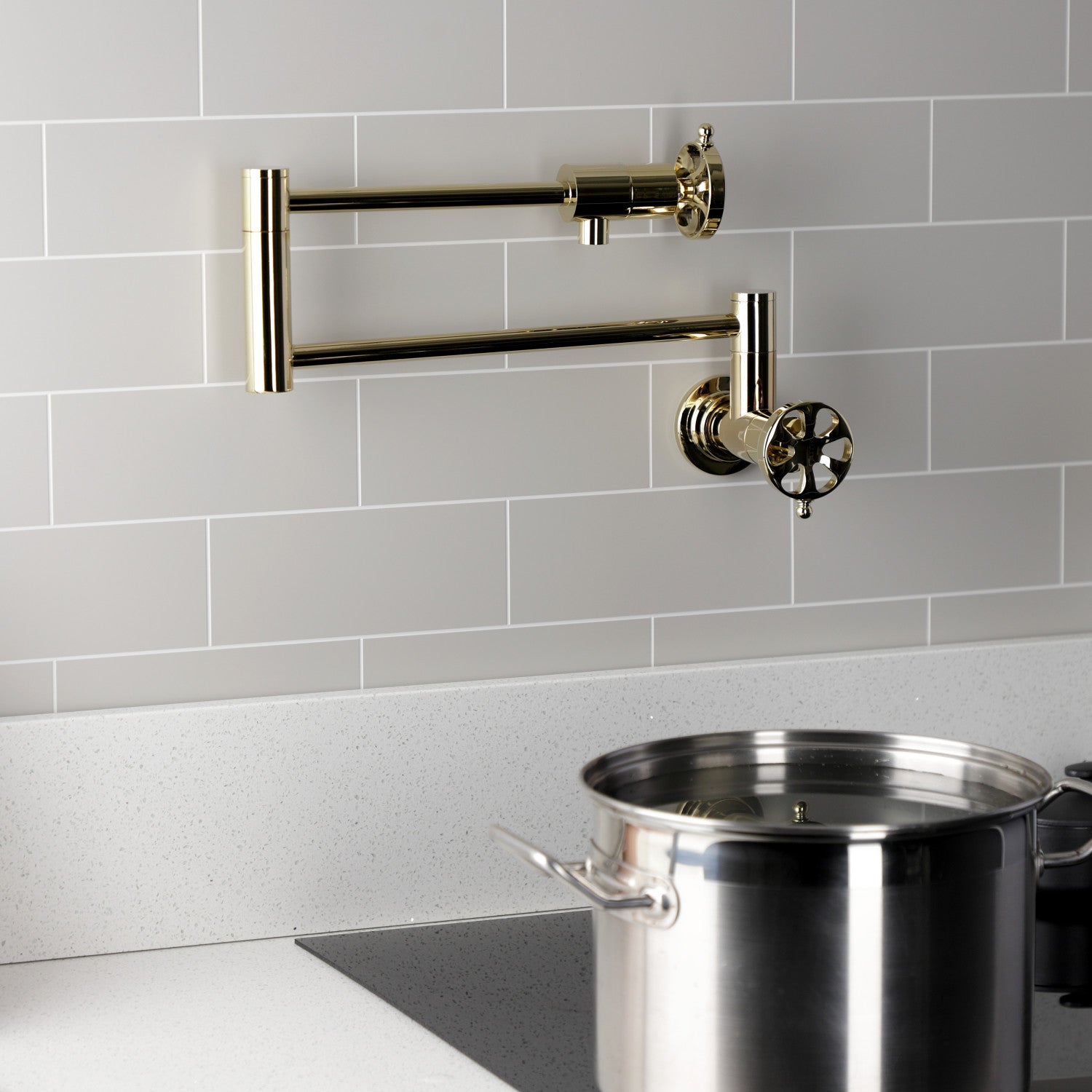 Kingston Sona KS4102RX - Belknap Two-Handle 1-Hole Wall Mount Pot Filler Faucet, Polished Brass — thumbnail 3